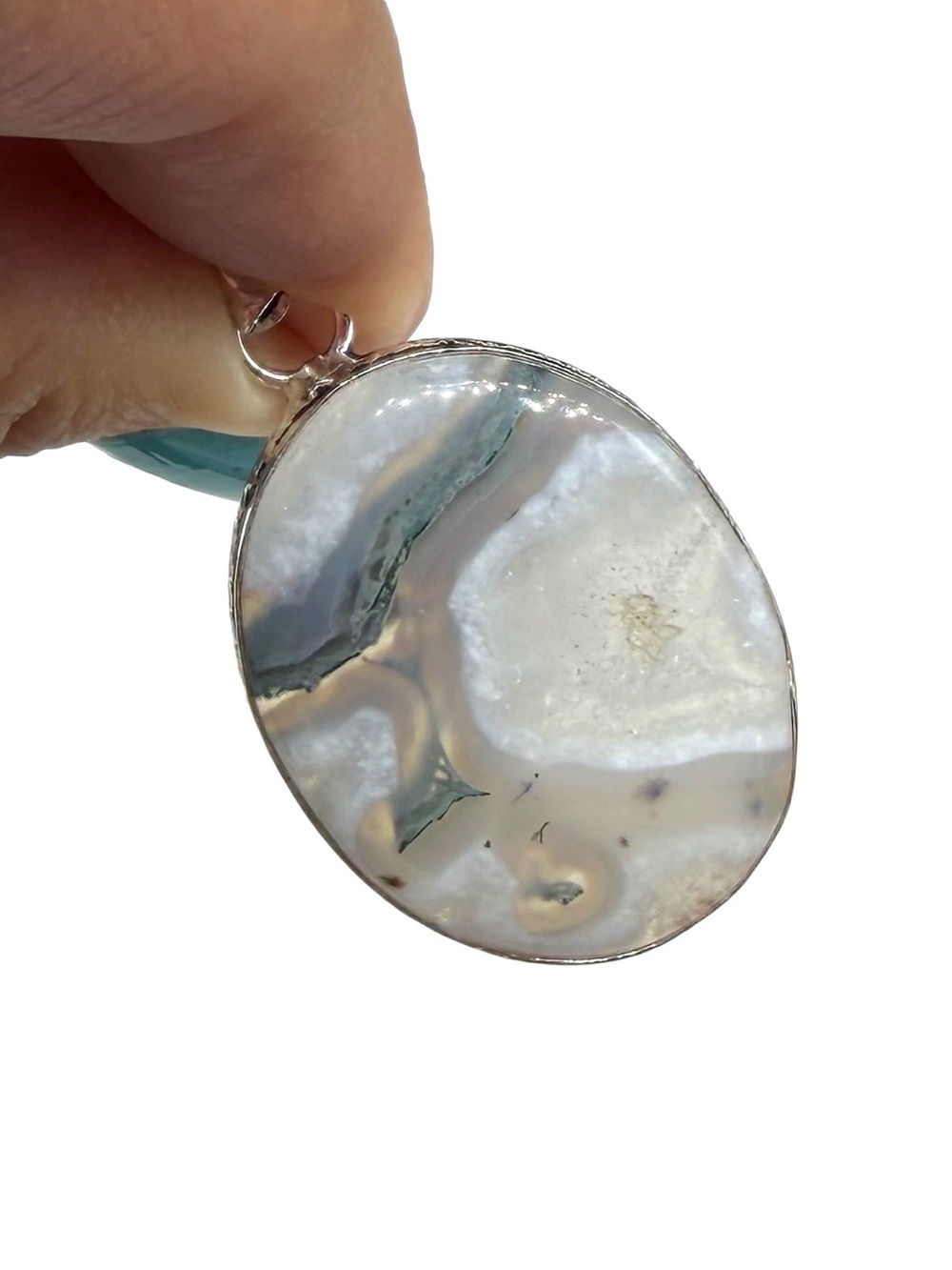 Moss Agate Necklace Pendant 925 Sterling Silver Overlay